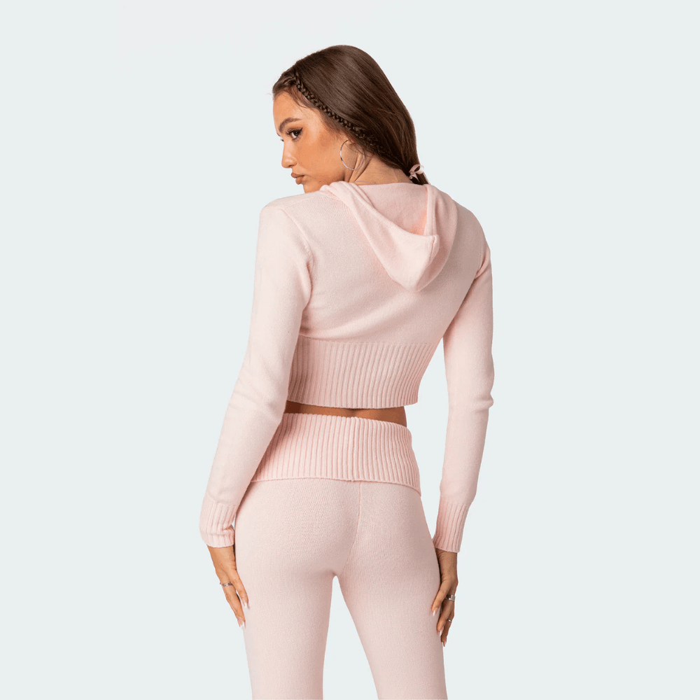 Conjunto de Punto con Cárdigan con Capucha y Pantalón Acampanado - Rovella